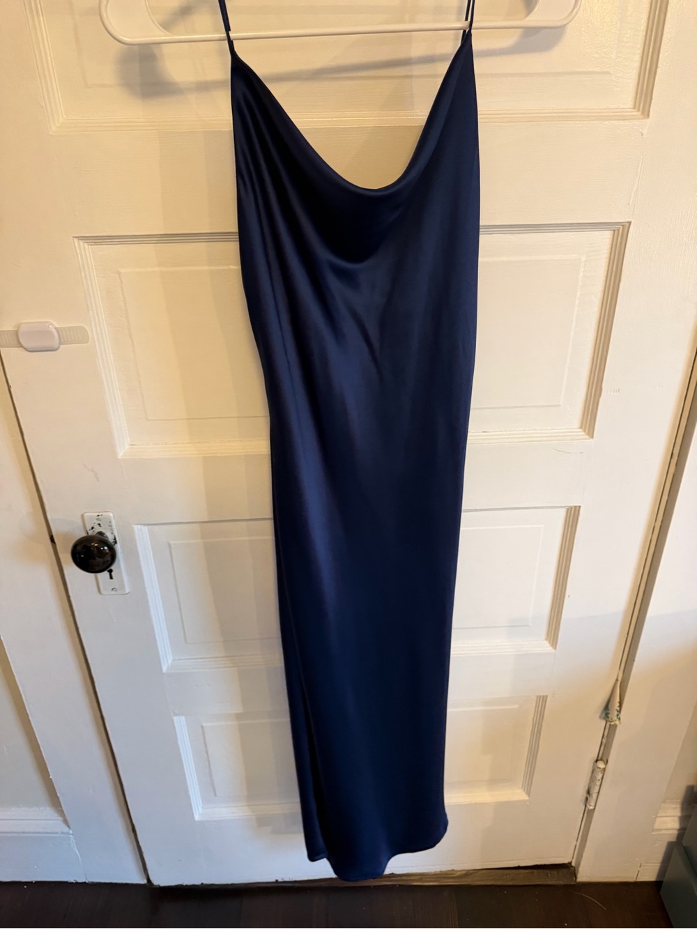 Silky Navy Slip Dress with Cowl Neck AU 6